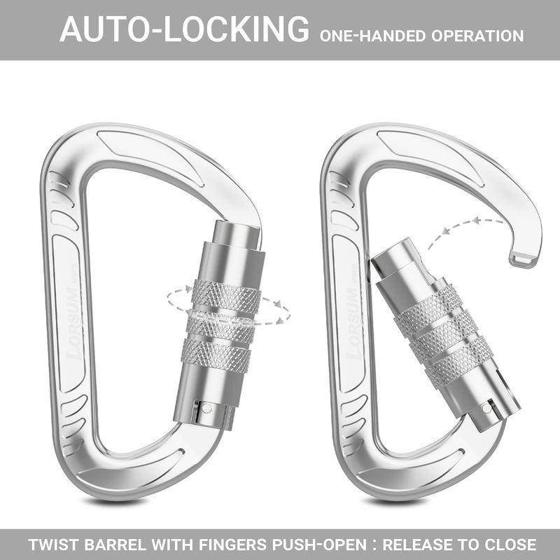 Amzonly 3inch Auto Locking Carabiner Clips Heavy Duty, 12KN /2697lbs Lightweight keychain carabiners, Sturdy Twist Lock Caribeeners for Camping Hiking Hammock Swing Backpack, dog leash and Harness etc - Image 3